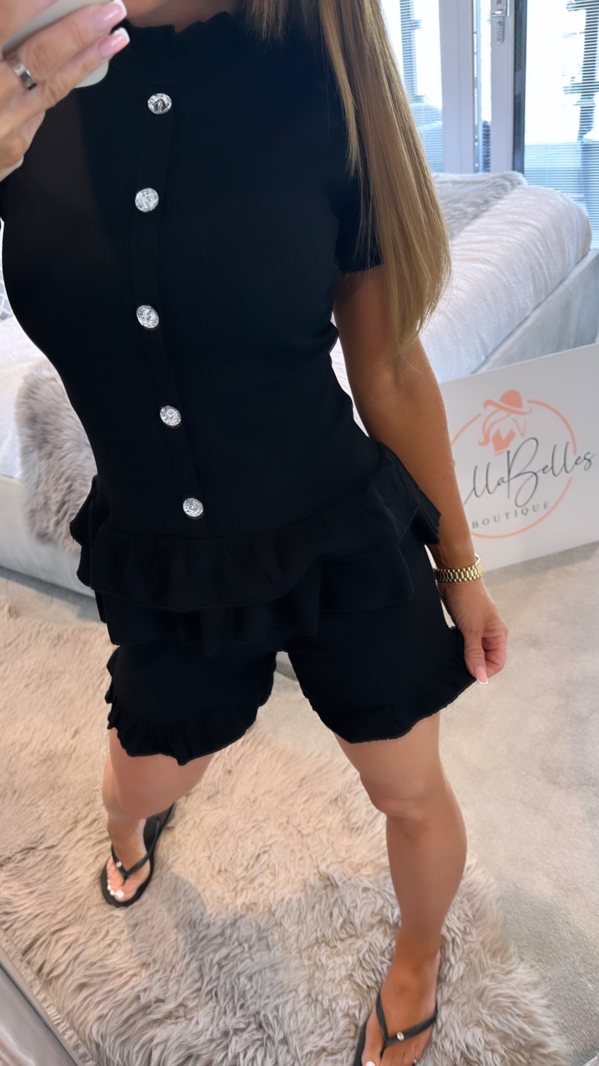 Black Diamanté Short set