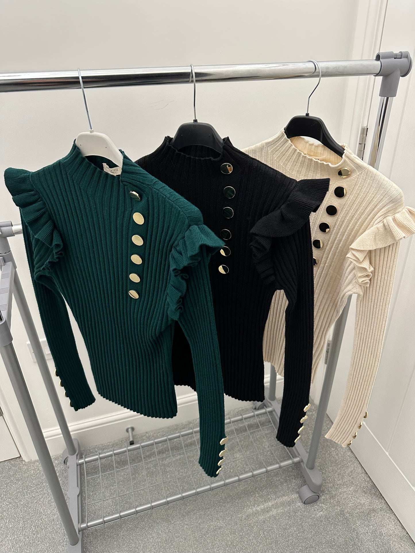 Forest Green Frill Button detail Jumper